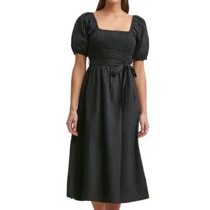 Kenzie Black Smocked Midi Dress Size 6